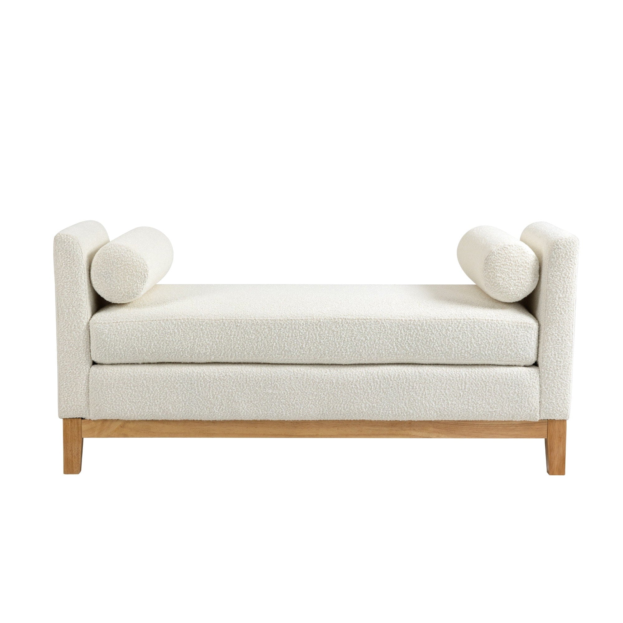 54.3 W Elegant Upholstered Bench Ottoman With Wood Legs 2 Bolster Pillows For End Of Bed Bedroom Living Room Entryway