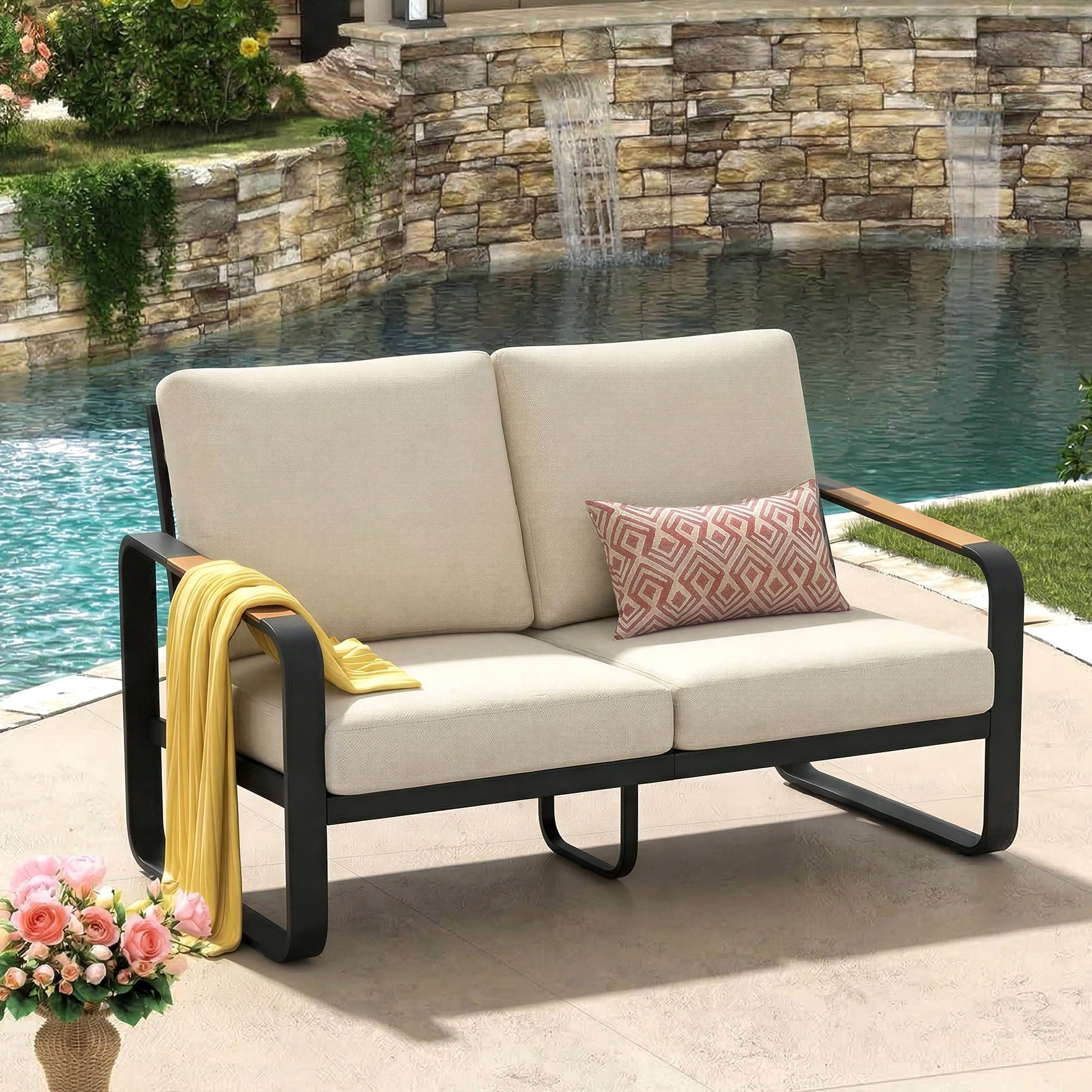 54.3 Wide Outdoor Loveseat Sofa With Removable Cushions