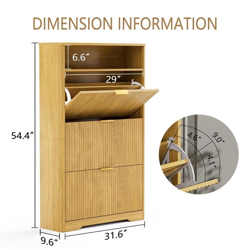 54.4 Tall Free Standing Storage Organizer With Hidden Compartments For Entryway Shoes