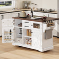 54.9 Kitchen Island With Drop Leaf Power Outlet 4 Door Shelves 4 Wheels