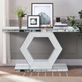 54.9 Modern Crystal Hexagon Mirror Console Table With Diamond Glass Effects