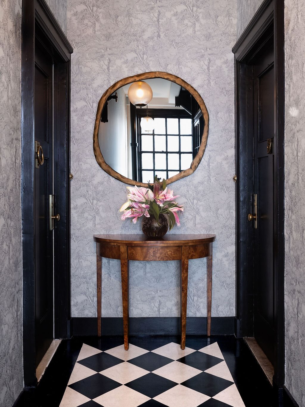 Abel Black Round Wall Mirror 34in