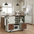 54 Farmhouse Kitchen Island With Drop Leaf Power Outlet 2 Doors 2 Drawers Spice Rack