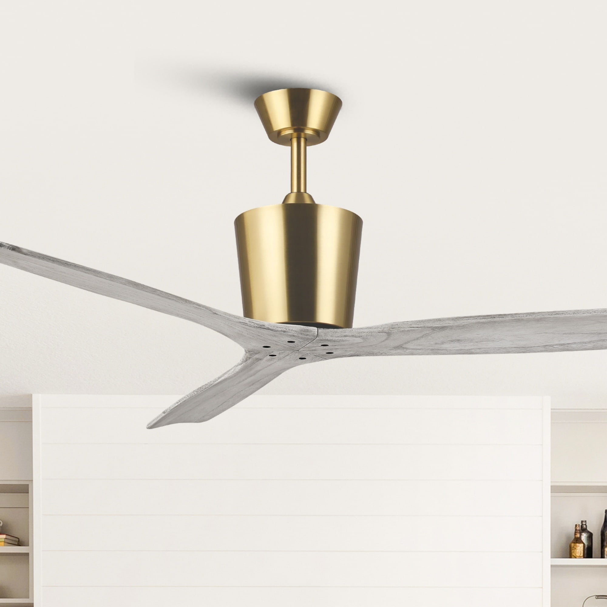 54 Modern Gold Indoor Ceiling Fan With Solid Wood Blades 6 Speed Dc Motor And Remote Control