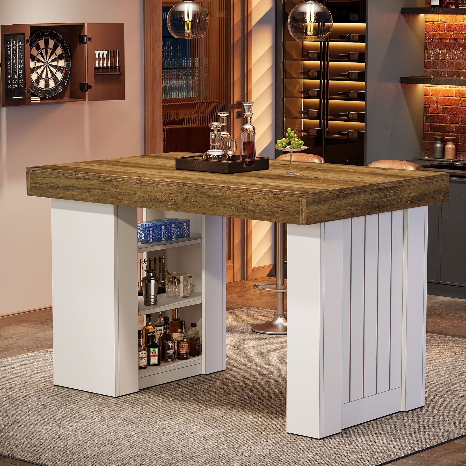 55 Inch Bar Table With Storage Shelves Modern Designs 31.5 D X 55.12 W X 37.4 H