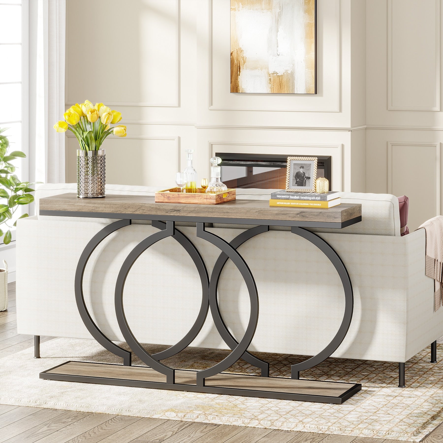 55 Inch Console Table With Faux Marble Modern Entryway Sofa Table Behind The Couch For Living Room