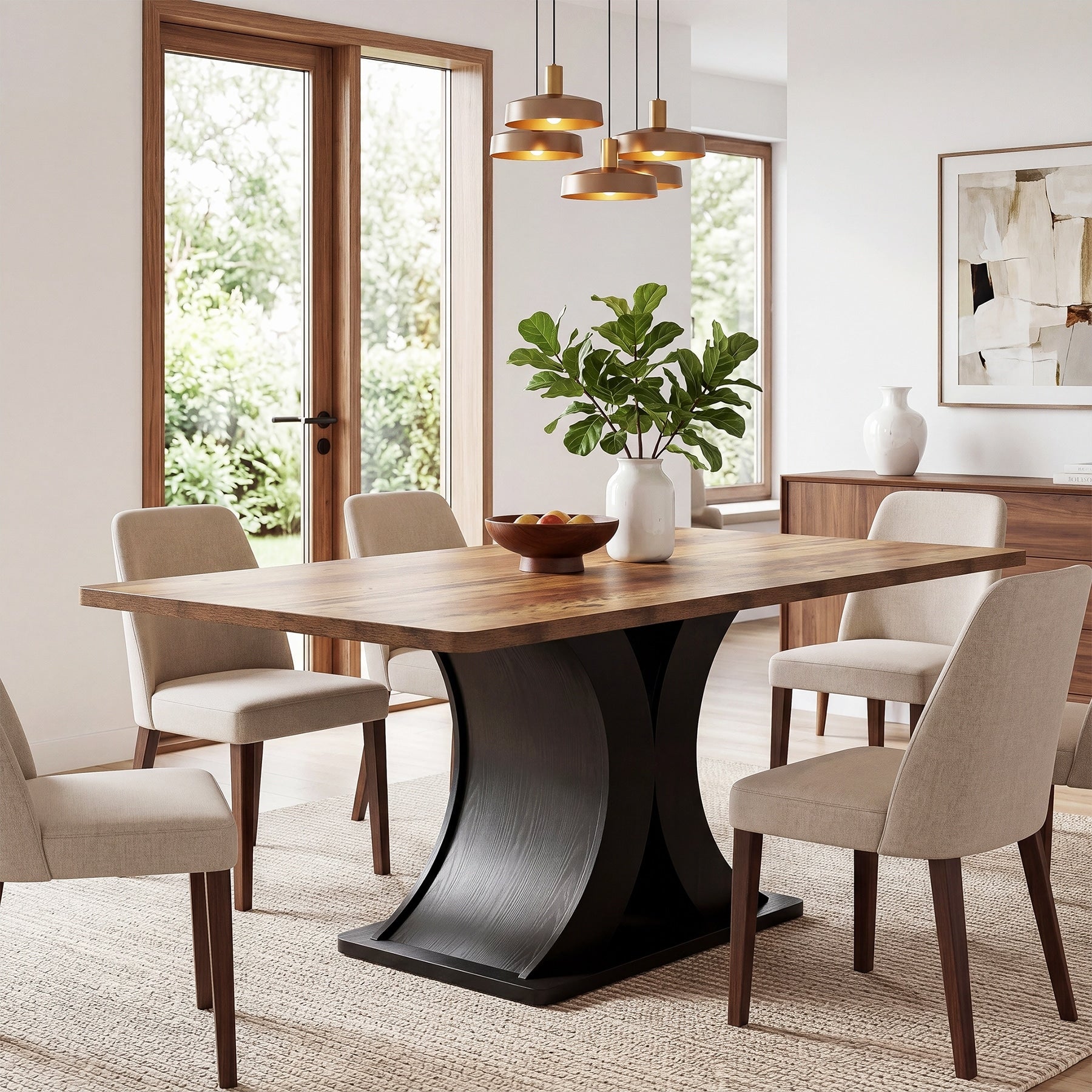 55 Inch Dining Table For 4 6 Farmhouse Kitchen Dinner Table With Heavy Duty Pedestal