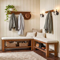 55 Inch Entryway Bench Set Solid Wood L Shaped Shoe Bench