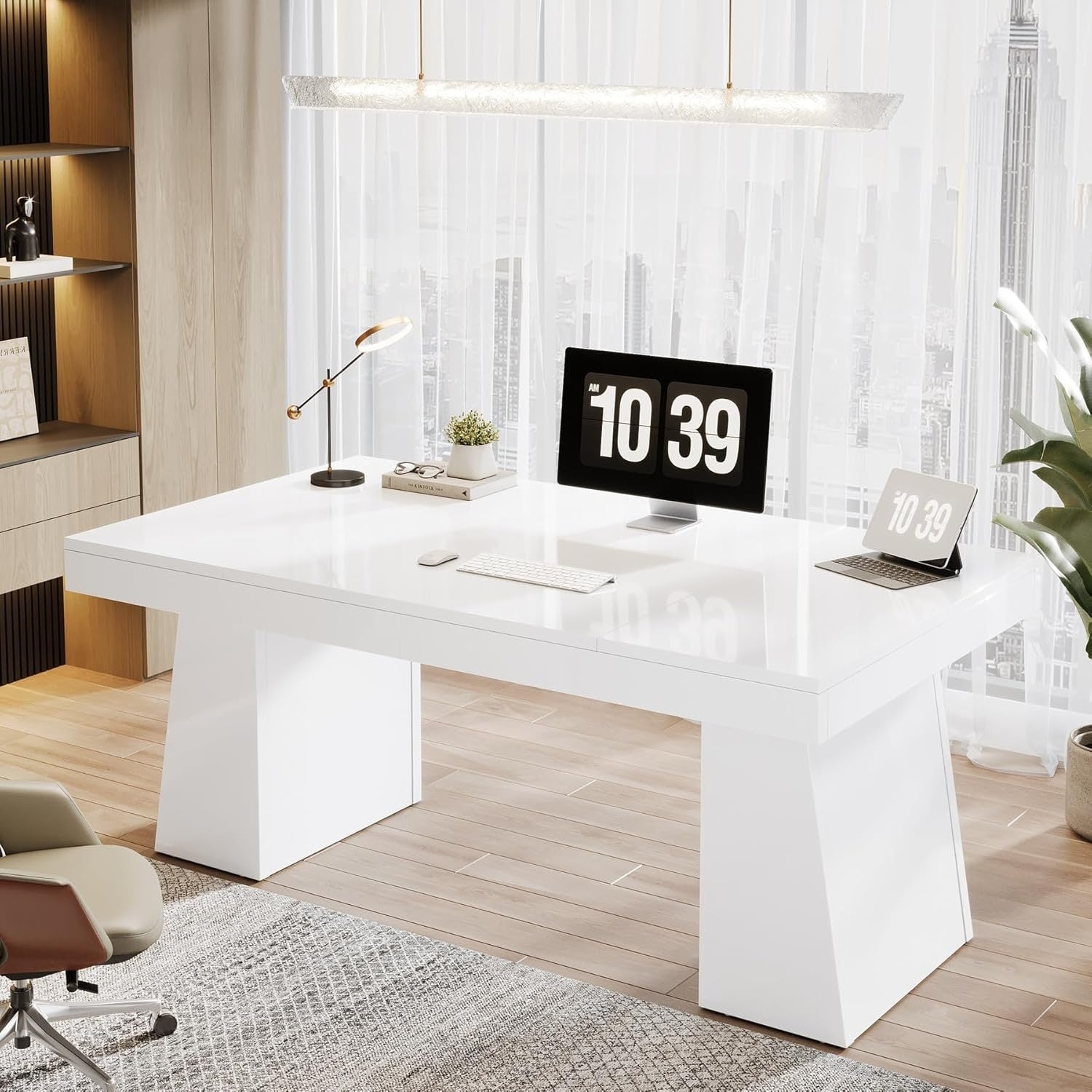 55 Inch Executive Desk Thick Wood Office Computer Desk With Double Pedestal