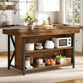 55 Inch Kitchen Island With Storage Wooden Stationary Island Table