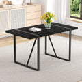 55 Inch Minimalist Retro Rectangular Dining Table Black Textured Top With Inset Black Metal Legs