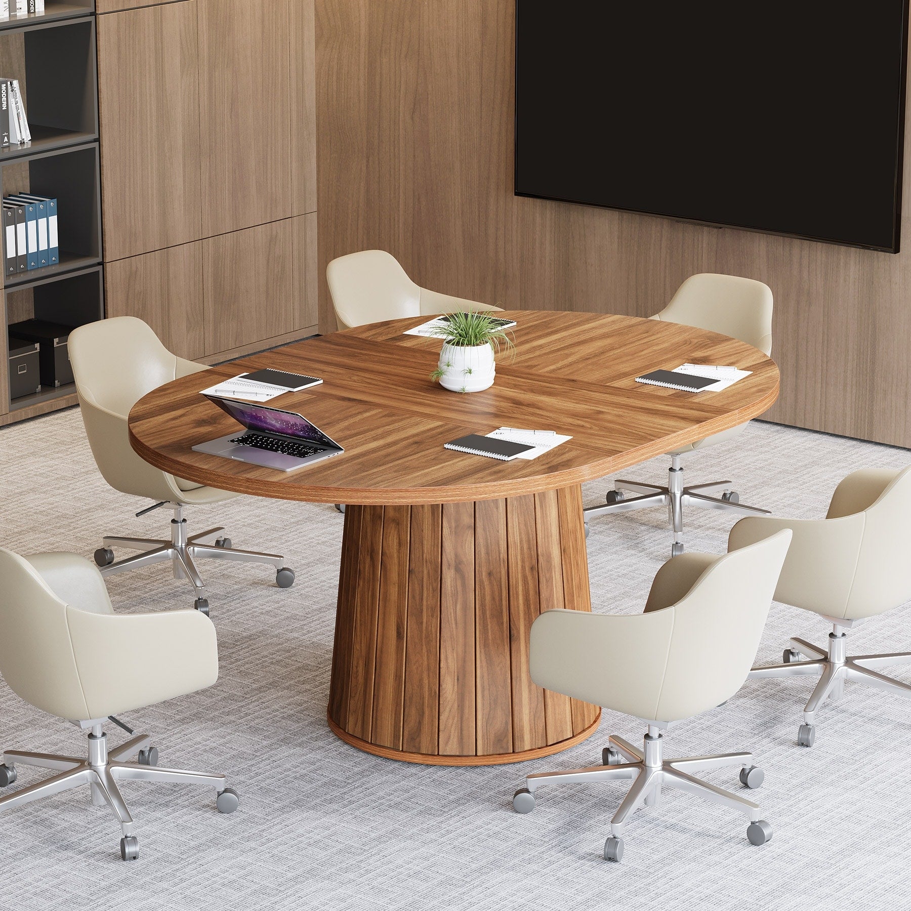 55 Inch Oval Conference Table For 6 Rustic Farmhouse Boardroom Desk