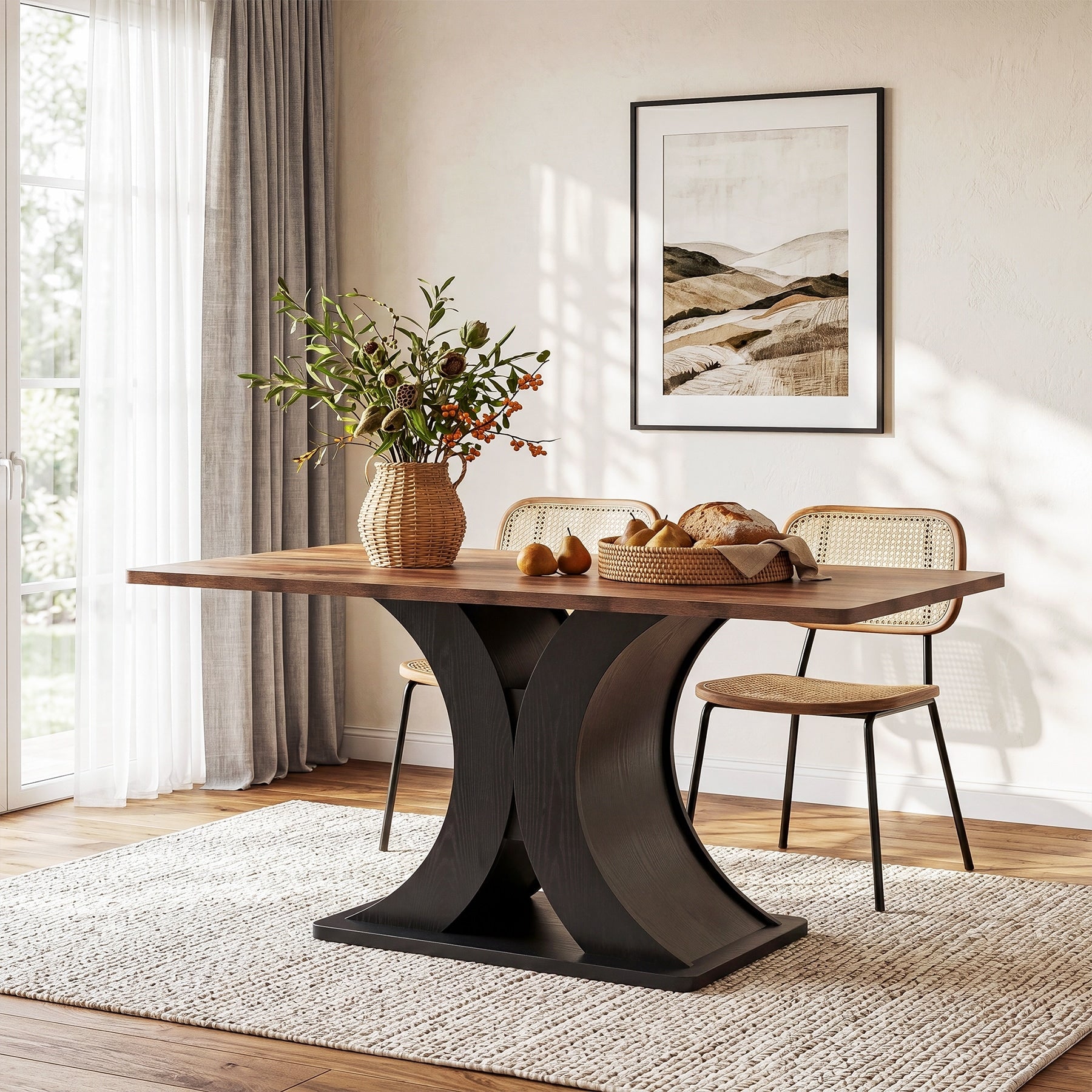 55 Inch Rectangle Wooden Dining Table For 4 6 People