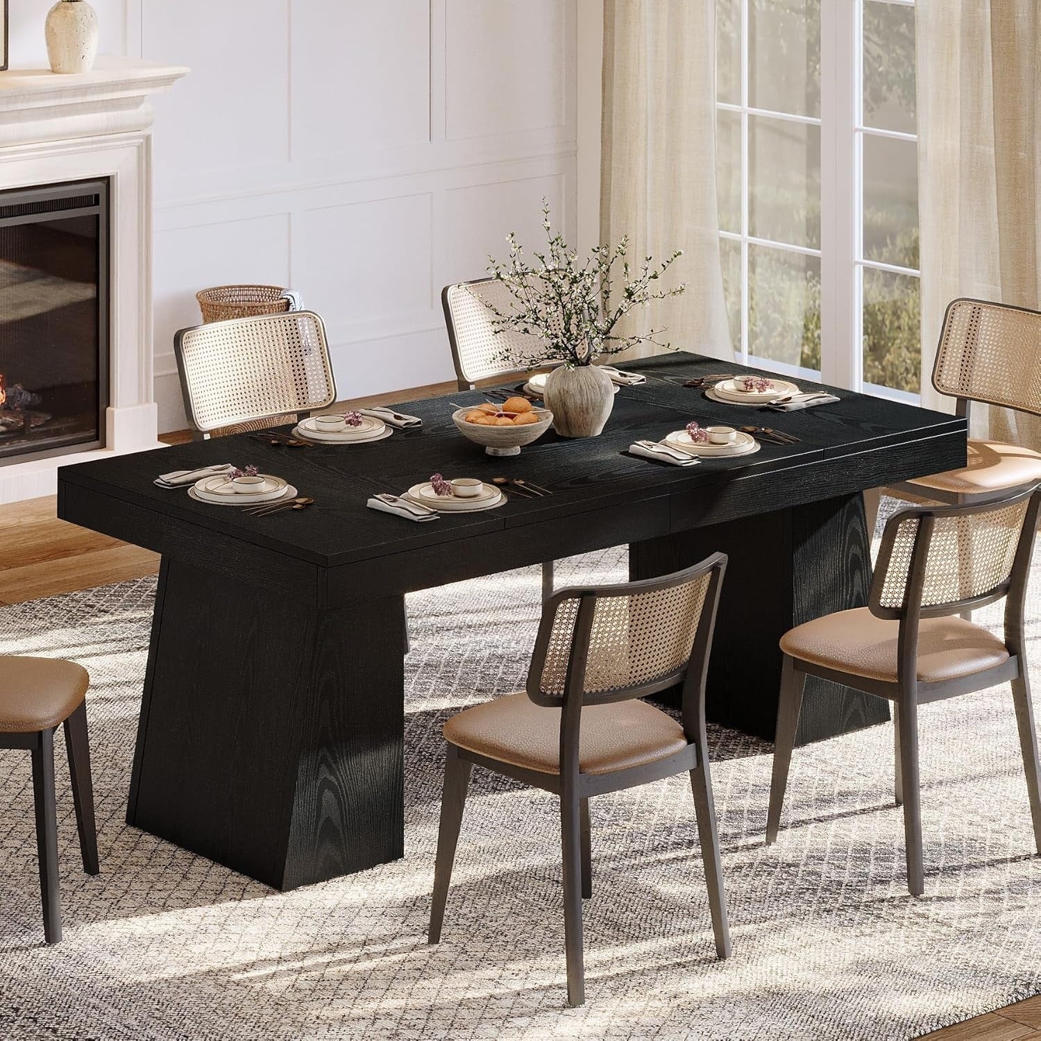 55 Inch Rectangular Farmhouse Kitchen Dinner Dining Table For 4 6 People