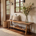 55 Inch Solid Wood Entryway Bench Farmhouse Long End Of Bed Bench With Live Edge