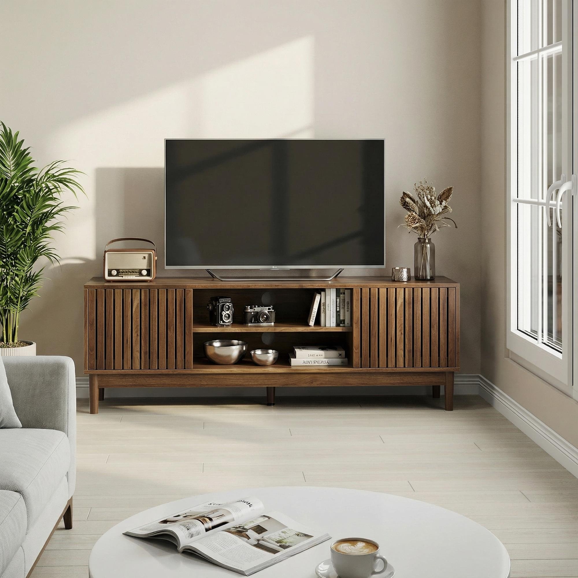 55 Inch Tv Stand Mid Century Modern Style Tv Stand Suitable For 55 65 Inch Tvs Entertainment Center With Storage