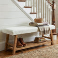 55 Inch Upholstered Shoe Rack Bench With Cushion For Entryway Bedroom Kitchen Dining Room Solid Wood Bench Seating