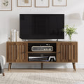 55 Inch Wooden Tv Cabinet With 2 Vertical Groove Doors Adjustable Storage Shelves Living Room Storage Cabinet