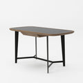 55 Inch Writing Desk Brown Walnut W Black Glass Insert Top Steel Base