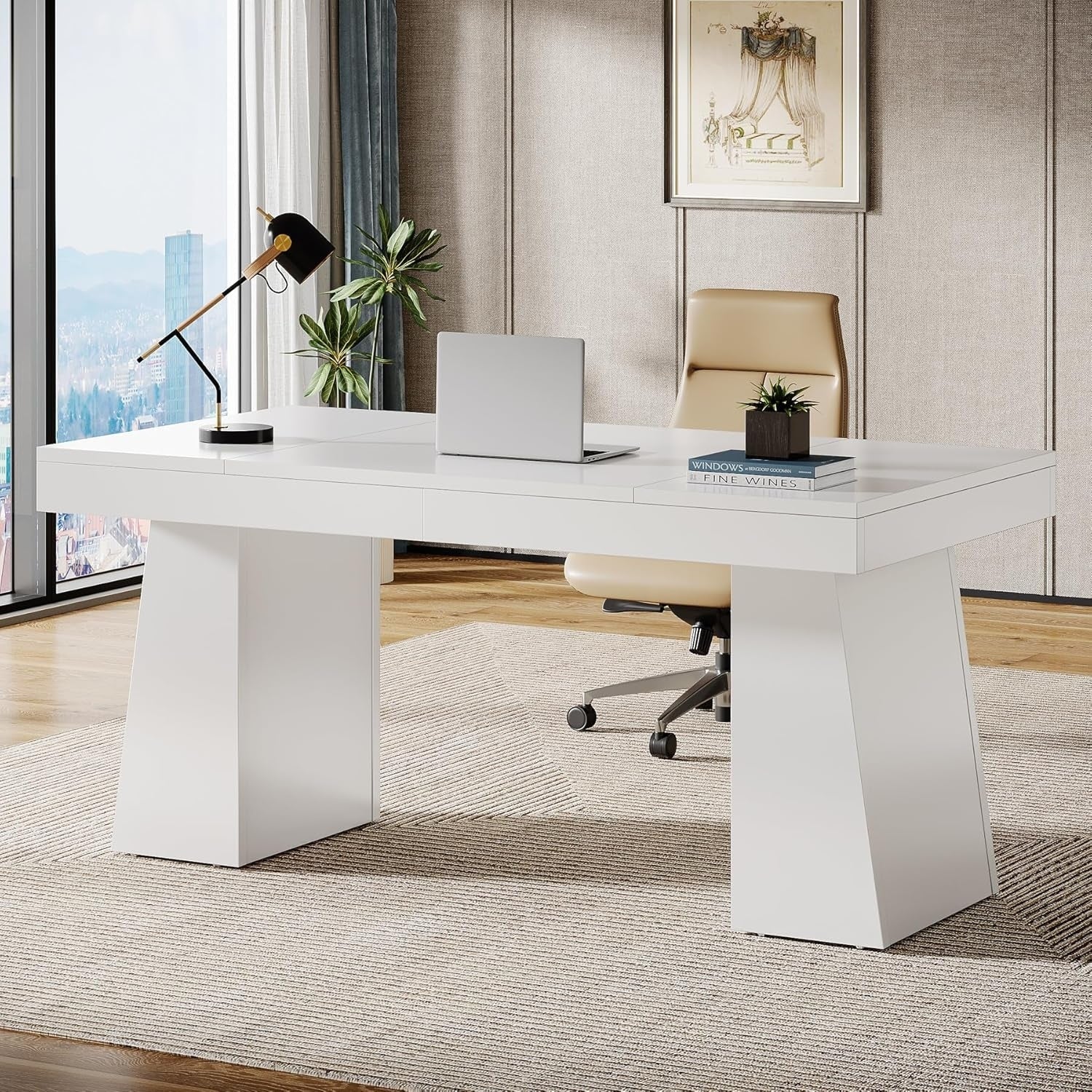 55 Inches Executive Desk Home Office Desk Wood Computer Desk Business Workstation