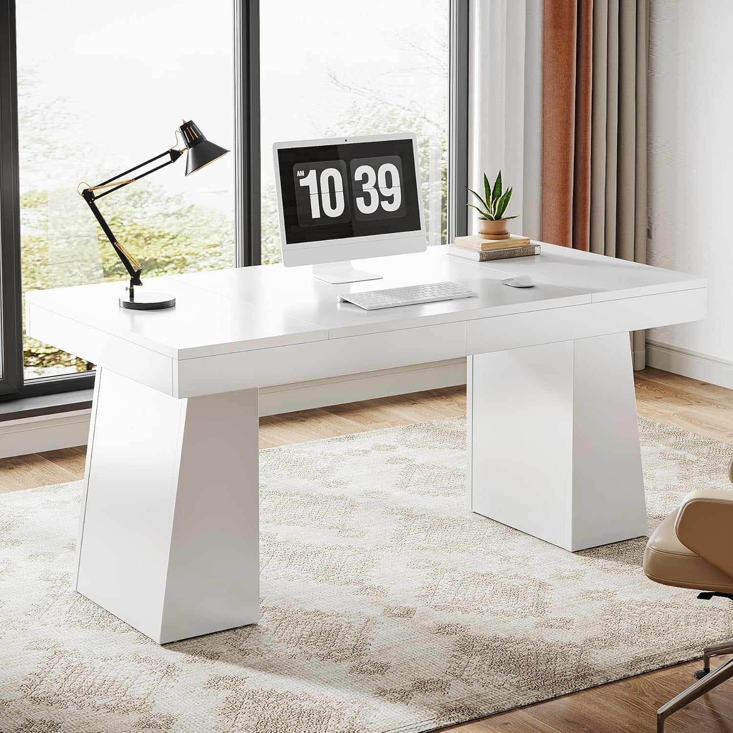 55 Inches Long Executive Computer Home Office Desk With Heavy Duty Pedestal