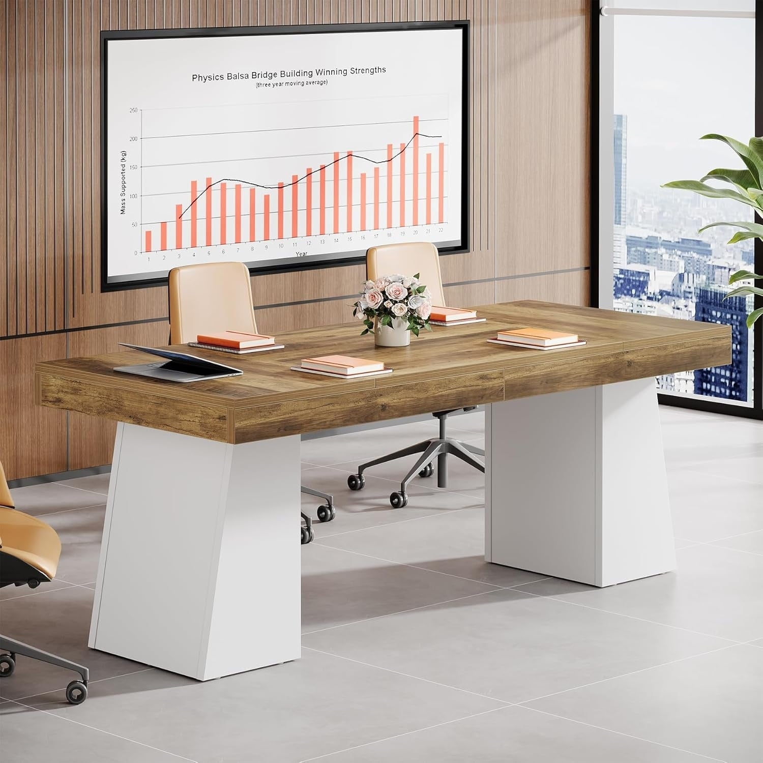 55.1 Inch Small Conference Table For 4 Meeting Table With Double Trapezoidal Legs