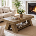 55.1 Inch Rectangle Center Tea Table With Storage Shelf For Living Room
