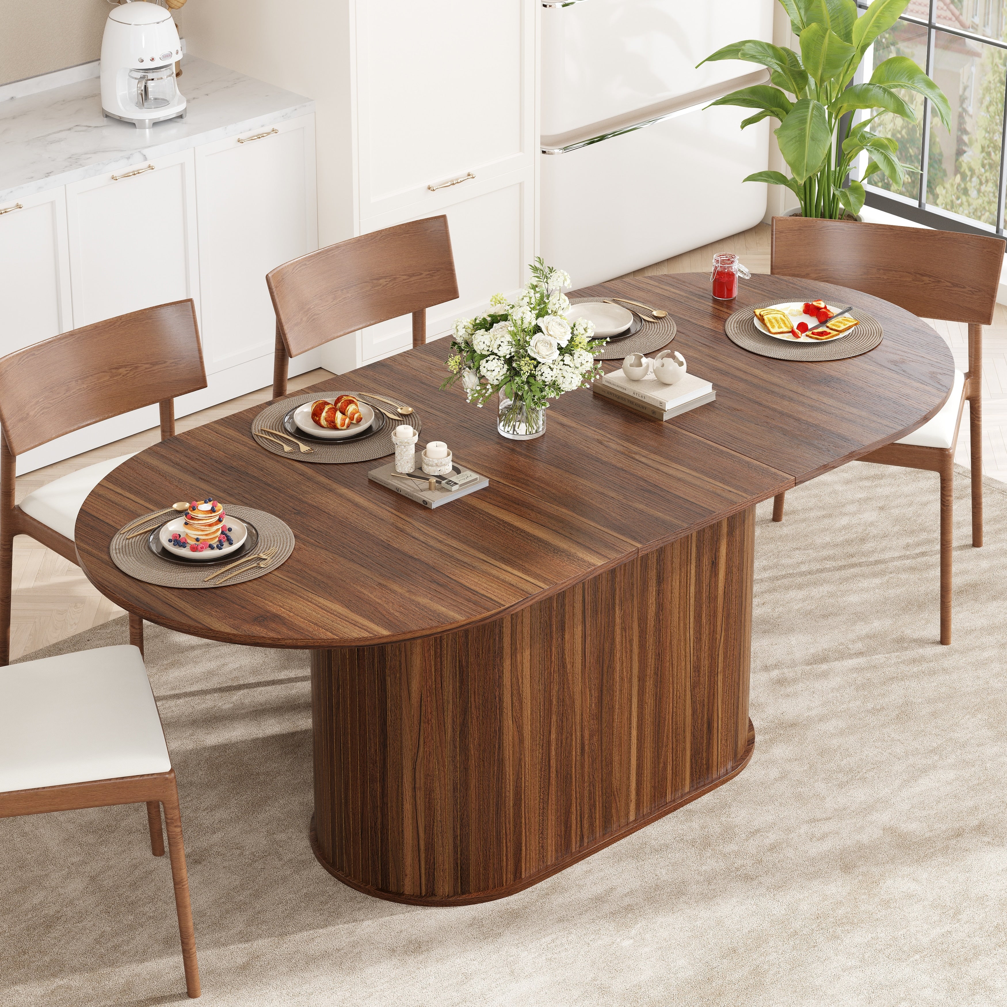 55.11 70.86 Extendable Dining Table With Striped Legs For Living Room Kitchen