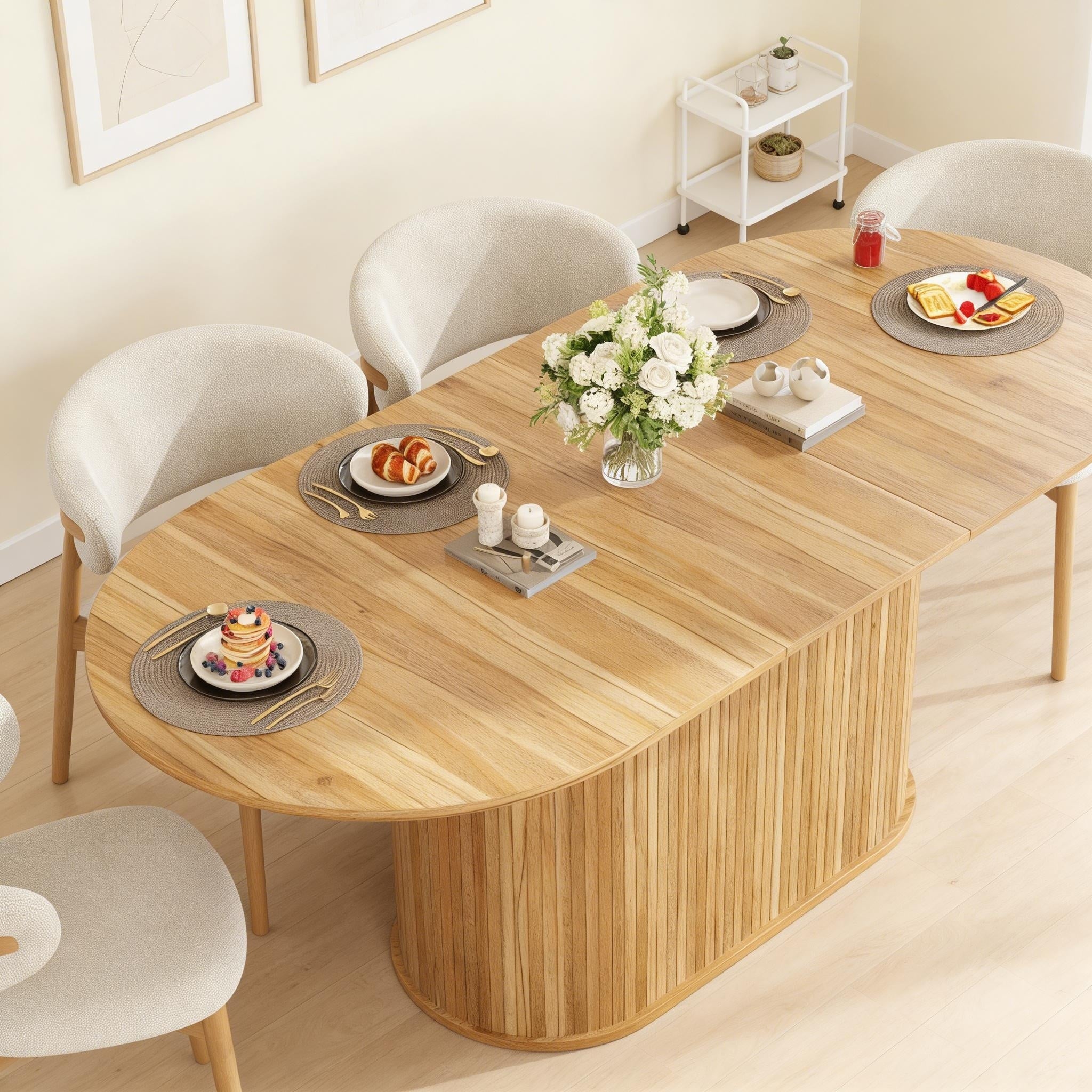 55.11 70.86 Extendable Dining Table With Striped Legs
