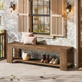 55.12 Inch Solid Wood Entryway Bench 2 Tier Wood Shoe Bench