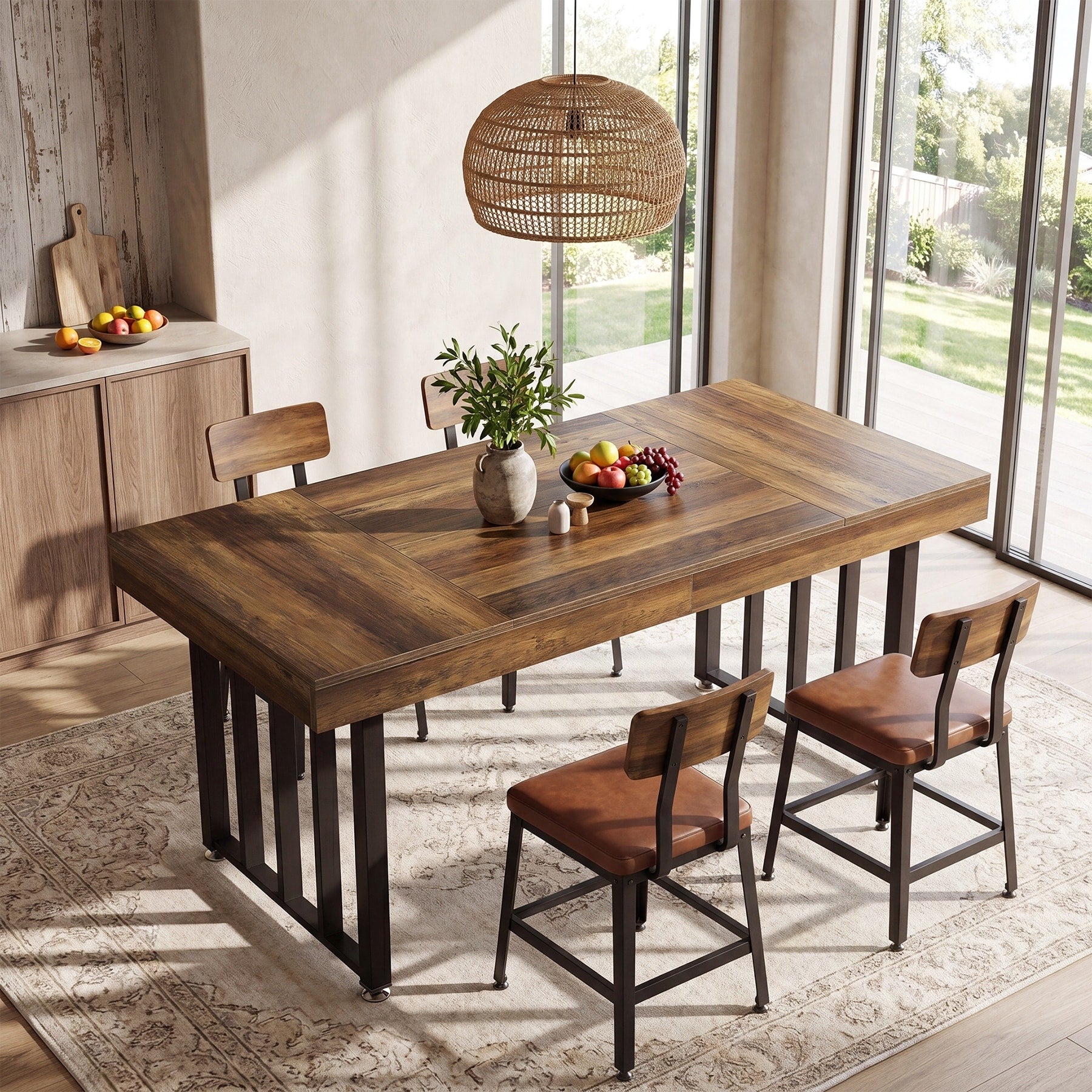 55.12 Rustic Mdf Dining Table Industrial Farmhouse Rectangular Kitchen Table