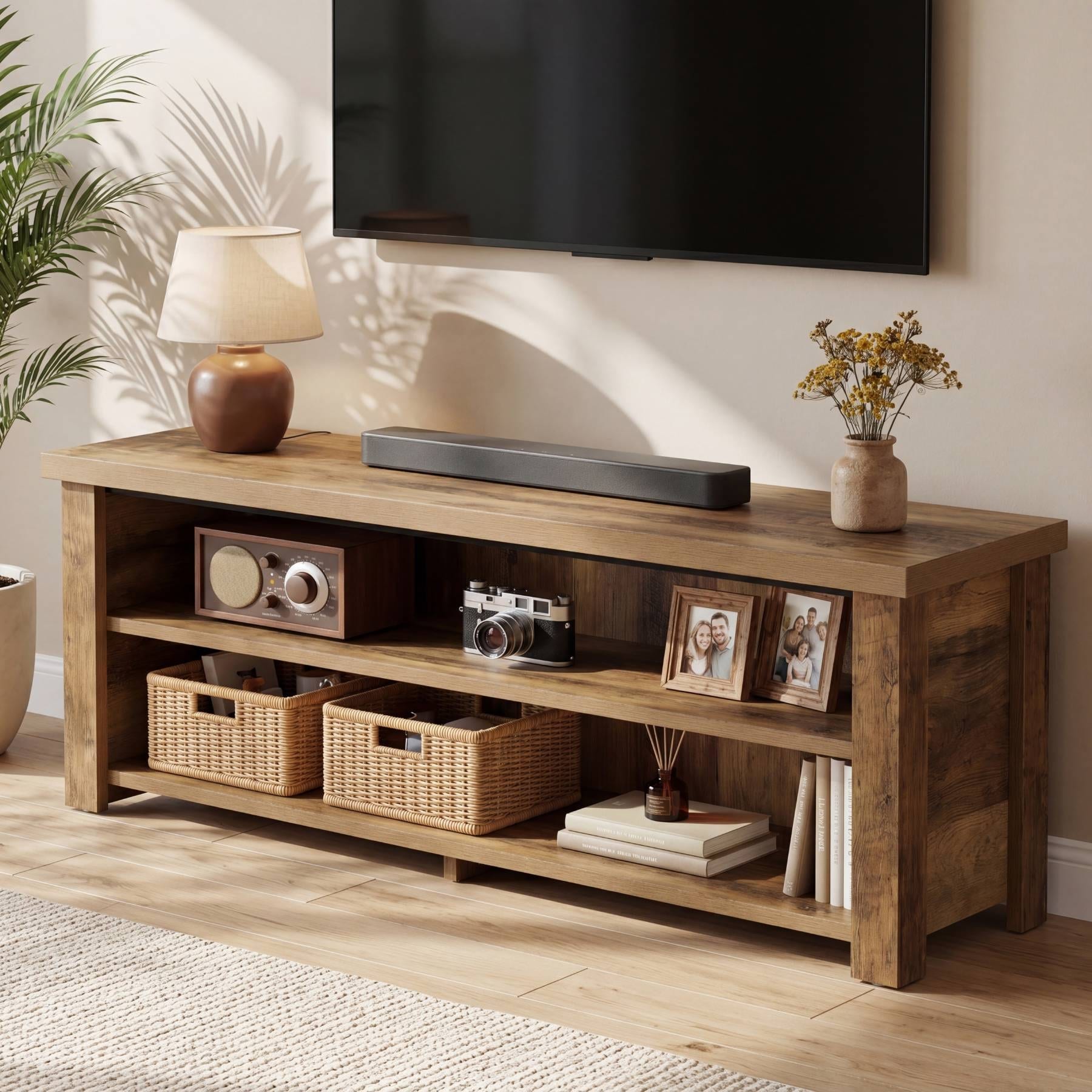 Tv Stand For 55 65 Tvs Farmhouse 2 Tier Media Console 13.78 D X 55.12 W X 17.72 H