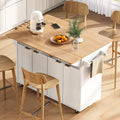 55.5 Fluted Kitchen Island With 2 Drop Leaf White Kitchen Storage Cart With Power Outlet Spice Rack