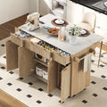 55.5 Fluted Kitchen Island With Drop Leaf Power Outlet 4 Doors 3 Drawers