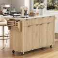 55.5 Fluted Storage Kitchen Island With Drop Leaf And Power Outlet And 3 Drawers