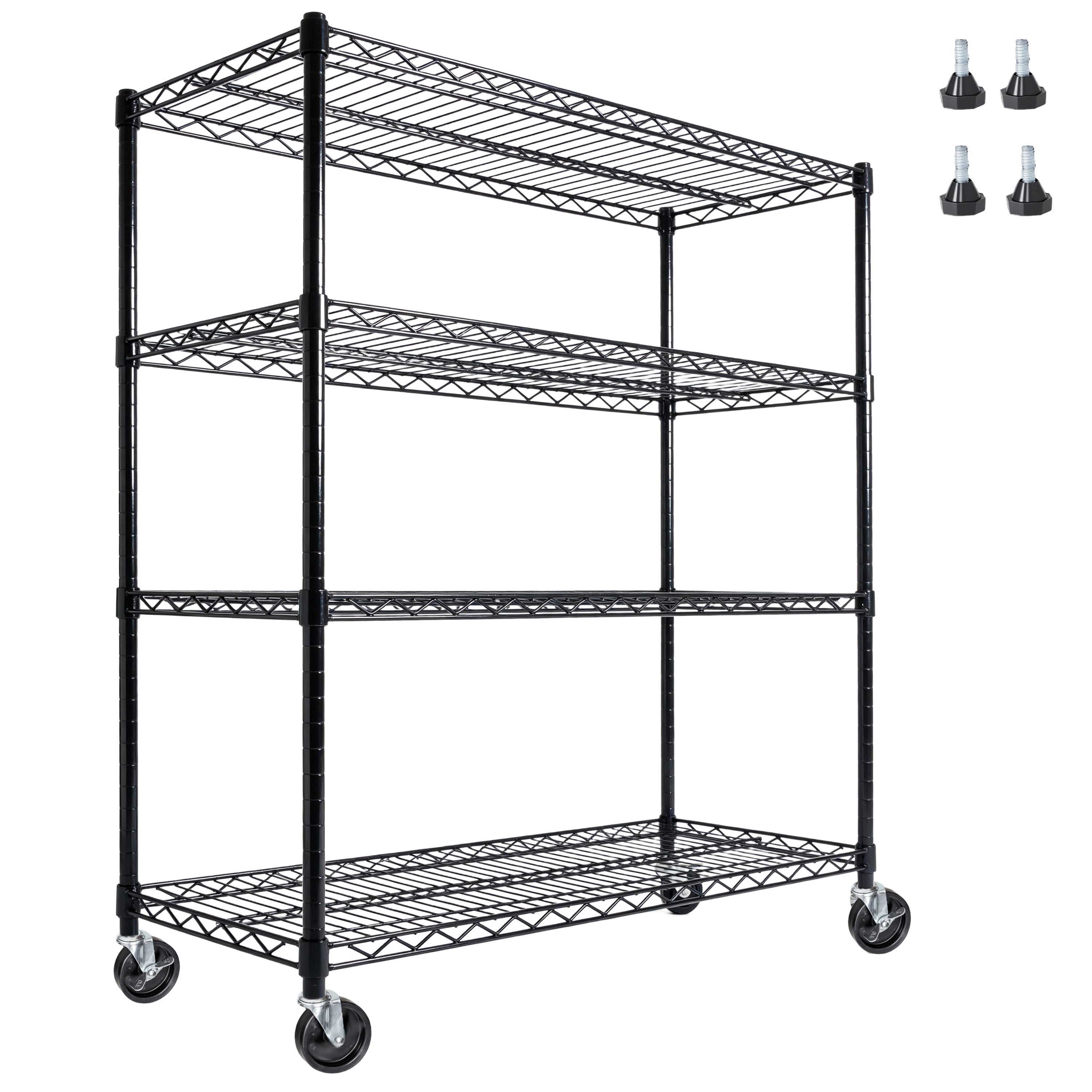 55.5 W X 24 D X 80 H Heavy Duty Wire Storage Shelves With Wheels 4 Tier Adjustable 2400 Lbs Capacity Rolling Industrial Storage