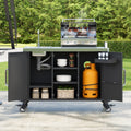 55.5 Rubber Wood Kitchen Island In Black With 304 Stainless Steel Sink 4 Lockable Wheels And Spice Rack