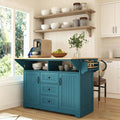 55.7 Rolling Kitchen Island With Double Drop Leaf Power Outlet 3 Drawers Spice Towel Rack Folding Dining Table Cart