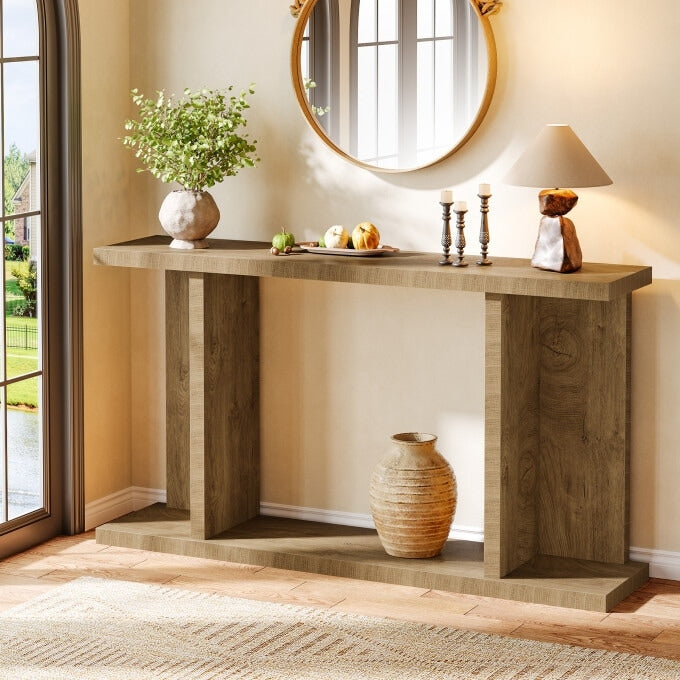 55 Console Table With Open Storage Shelf For Hallway Living Room Foyer