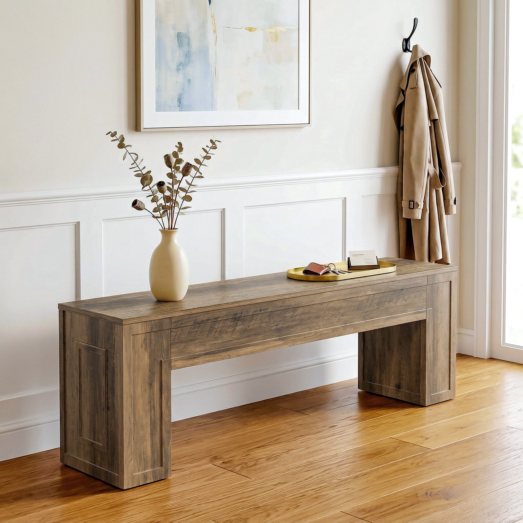 55 Farmhouse Entryway Bench Wooden Shoe Bench For Living Room End Of Bed 11.81 D X 55.11 W X 17.72 H