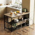 55 Farmhouse Rustic Kitchen Island Table With Open Shelves Metal Frame