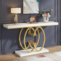 55 Modern Faux Marble Console Table With Gold Geometric Base For Living Room Hallway Foyer