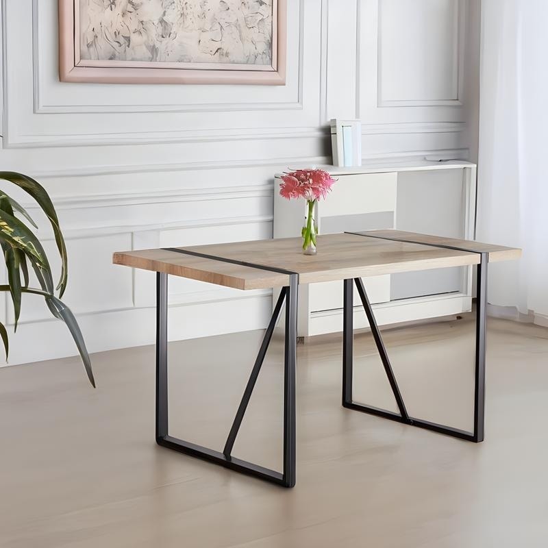 55 Modern Rustic Industrial Dining Table Engineered Wood Top Black Metal Frame Seats 4 6