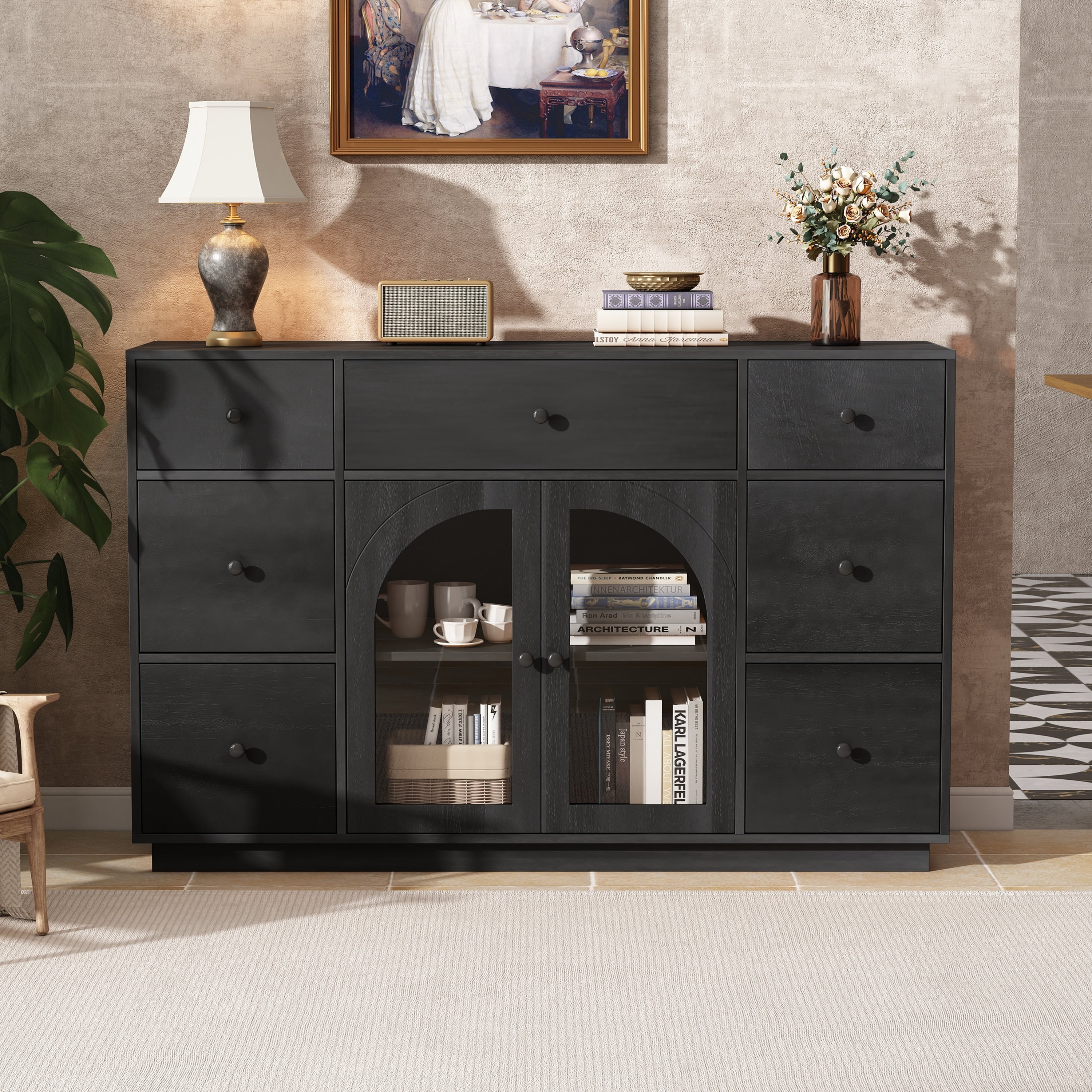 55 Retro Sideboard Cabinet With 2 Doors And 7 Drawers
