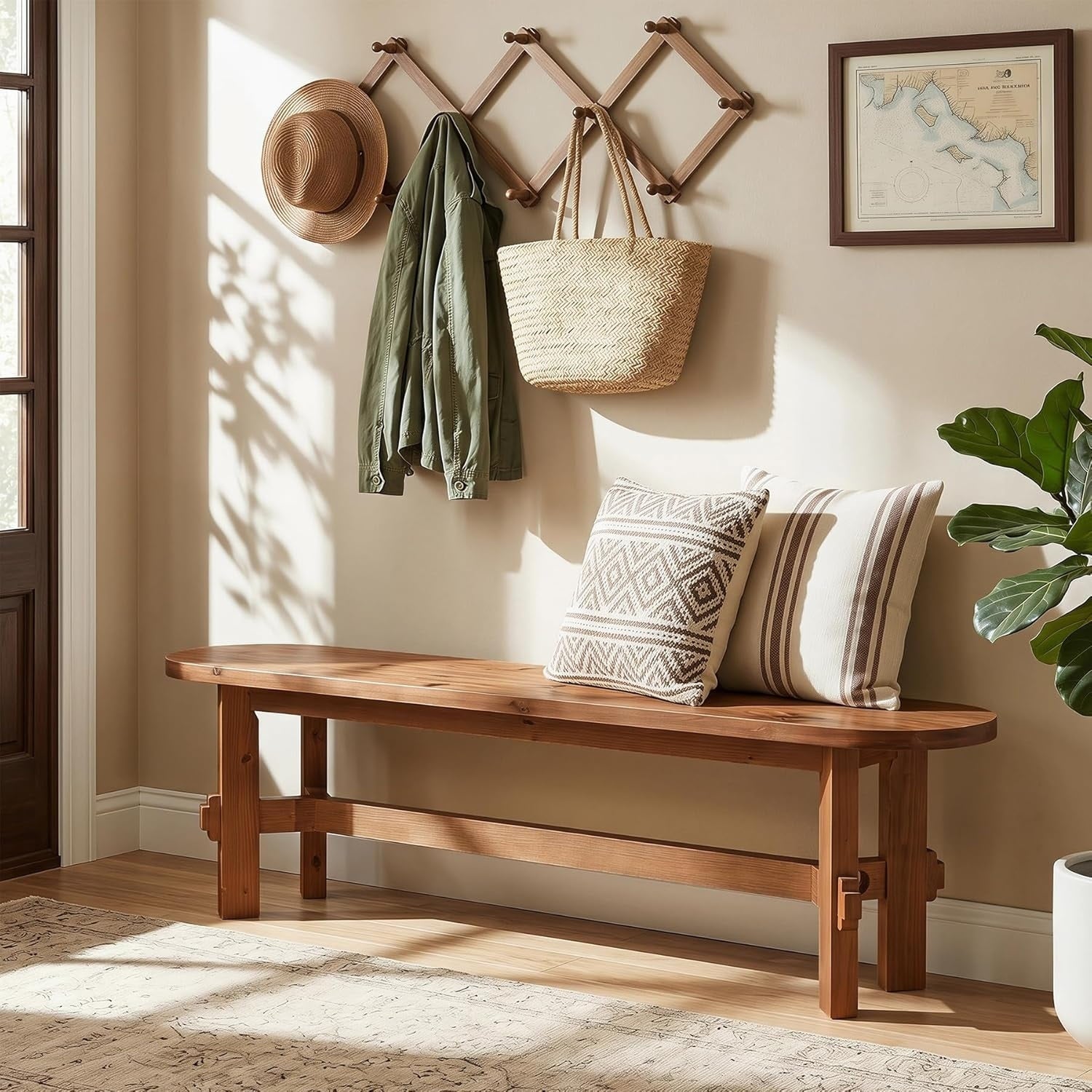 55 Solid Wood Dining Bench Farmhouse Rustic Indoor Bench For Dining Table End Of Bed Hallway 55.1 W X 11.8 D X 17.7 H