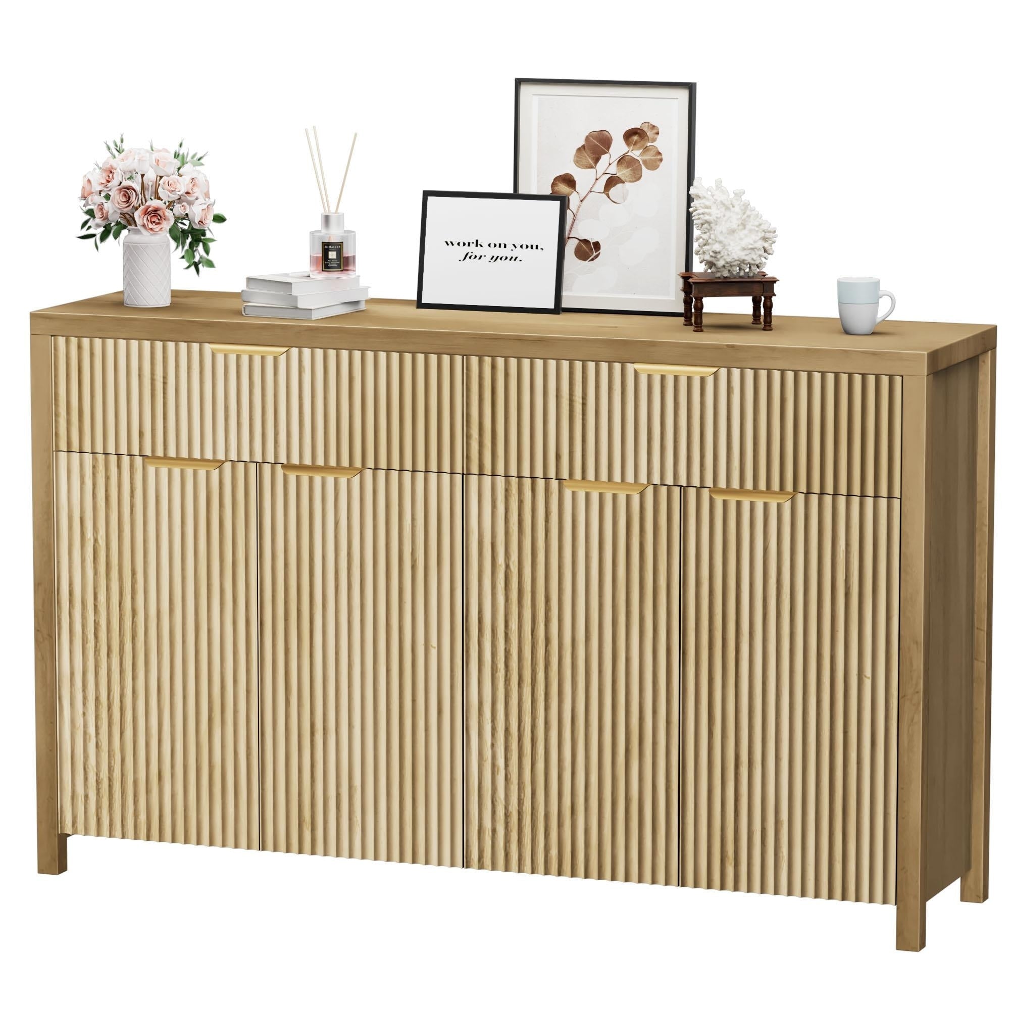 55 Fluted Sideboard Buffet Cabinet With Storage Drawers And Adjustable Shelves