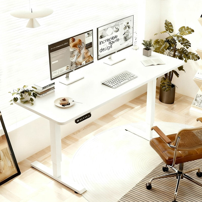 55 24 White Double Beam Electric Standing Desk Height Adjustable Desk