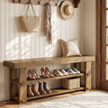 55 Solid Wood Entryway Bench End Of Bed Bench With 2 Tier Shelves