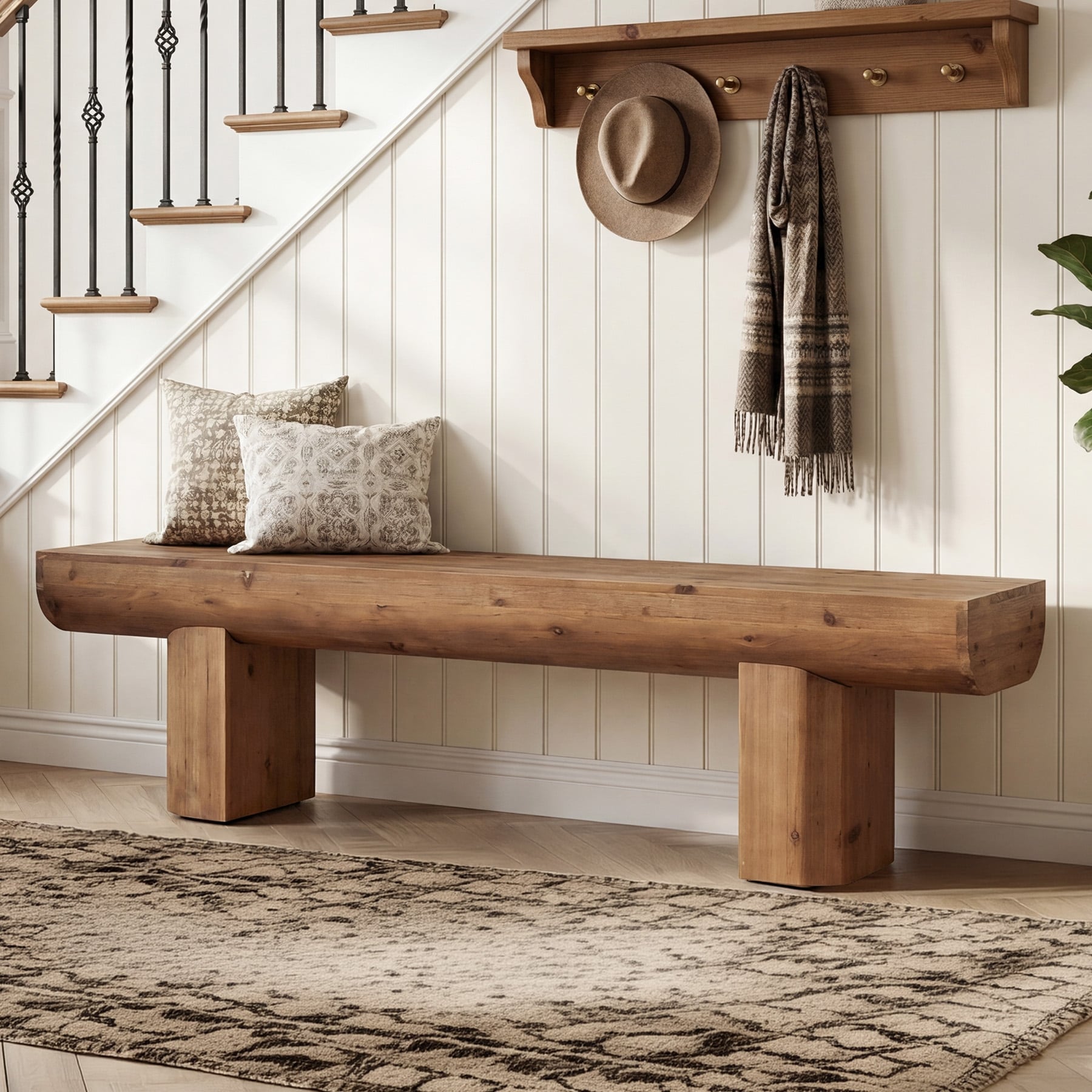 55 Solid Wood Entryway Bench Farmhouse Wood Dining Bench