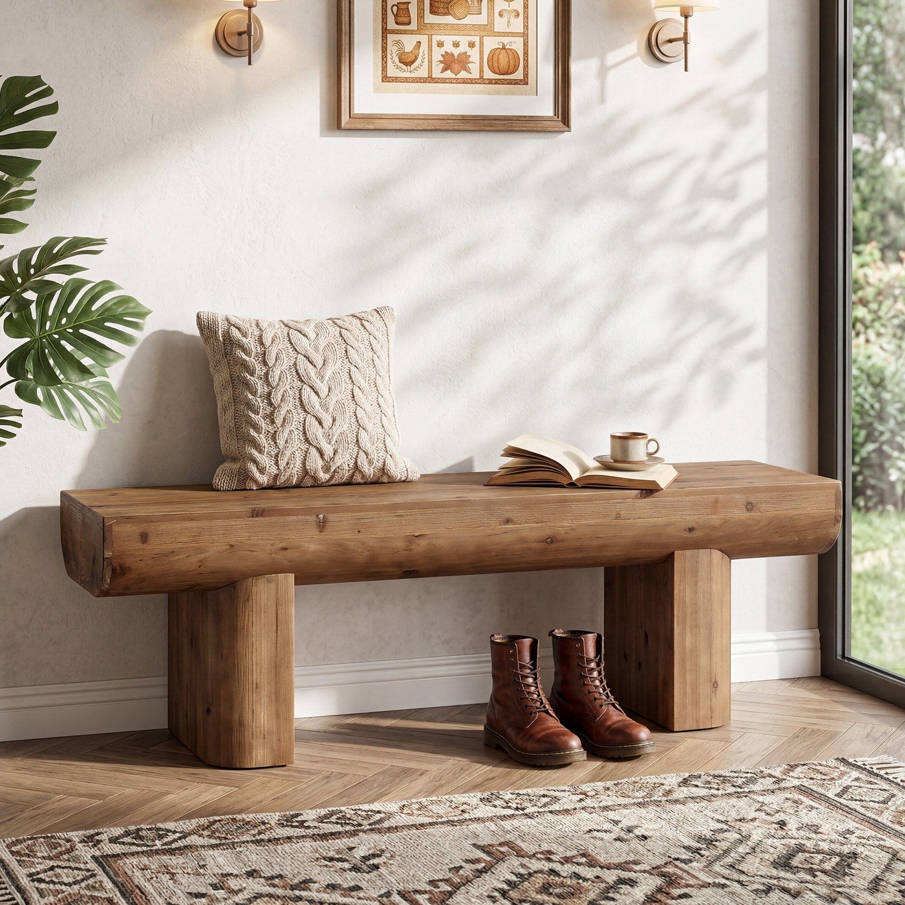55 Solid Wood Entryway Bench Farmhouse Wood Dining Bench Rustic End Of Bed Bench For Bedroom Living Room Hallway